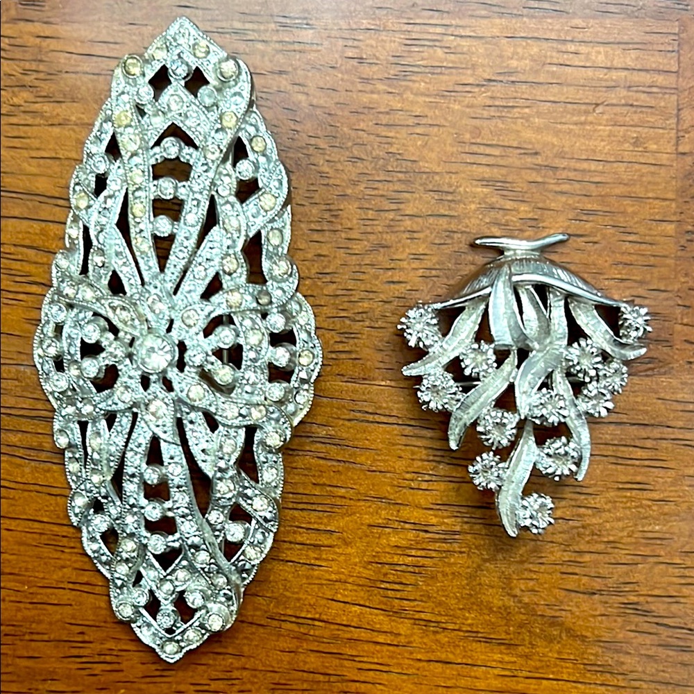 Vintage Monet Silver Rhinestone Elegant Brooch Set